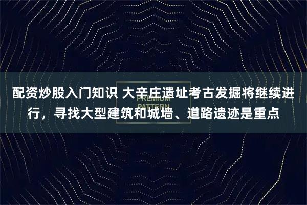 配资炒股入门知识 大辛庄遗址考古发掘将继续进行,寻找大型建筑和城墙、道路遗迹是重点